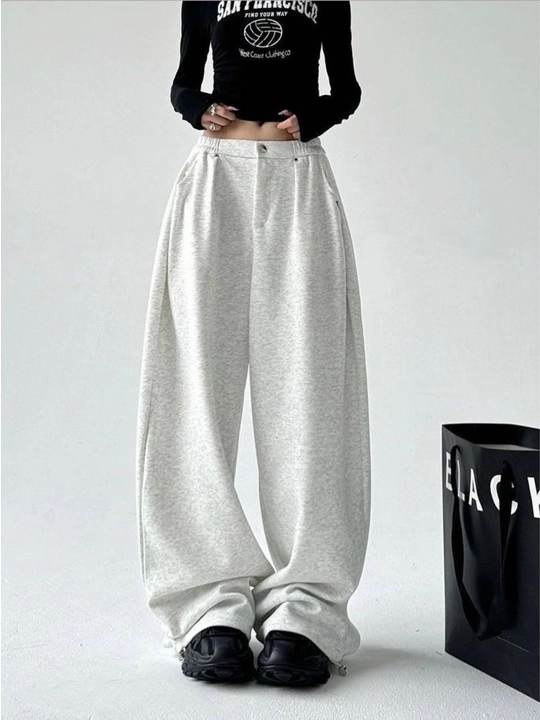 Ayollar sport shim, Wide Leg, oversize, baland bel, keng paçali, yumshoq trikotaj