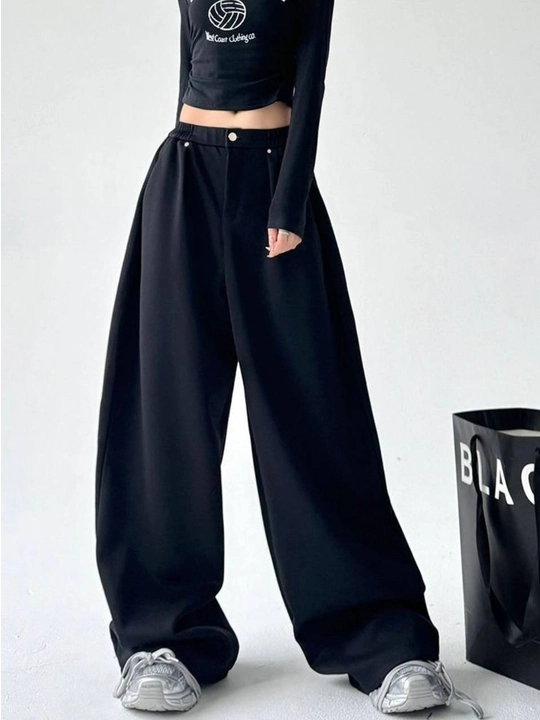 Ayollar sport shim, Wide Leg, oversize, baland bel, keng paçali, yumshoq trikotaj
