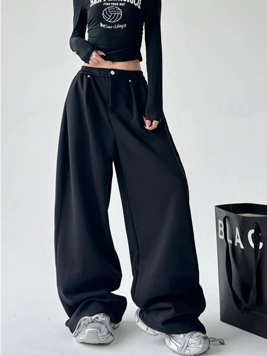 Ayollar sport shim, Wide Leg, oversize, baland bel, keng paçali, yumshoq trikotaj