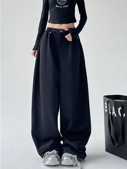 Ayollar sport shim, Wide Leg, oversize, baland bel, keng paçali, yumshoq trikotaj