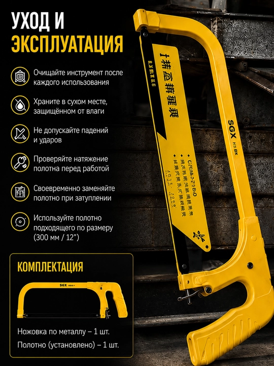 Metall uchun arra 300 mm (12"), metall ramali va qulay dastakli