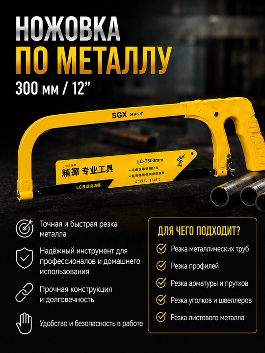 Metall uchun arra 300 mm (12"), metall ramali va qulay dastakli
