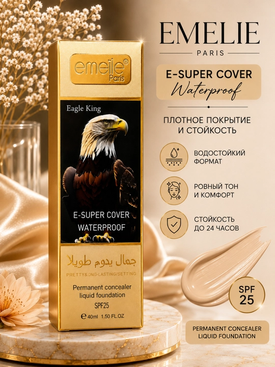 Emelie Konsiler effektli tonal krem, SPF25, suvga chidamli, uzoq muddatli ta’sirga ega, 40 ml