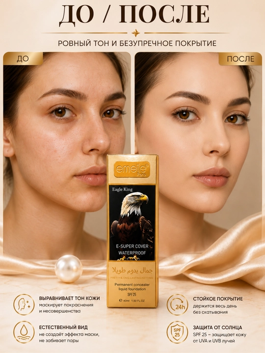 Emelie Konsiler effektli tonal krem, SPF25, suvga chidamli, uzoq muddatli ta’sirga ega, 40 ml
