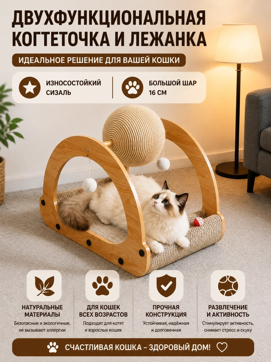 Лежанка когтеточка кошки, сизалевая кровать кота, игровая лежанка кошки, кровать для кота