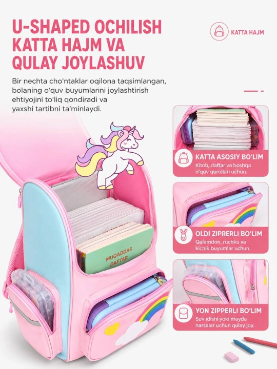 1-7 sinflar uchun o‘g‘il va qiz bolalar uchun premium maktab ryukzagi