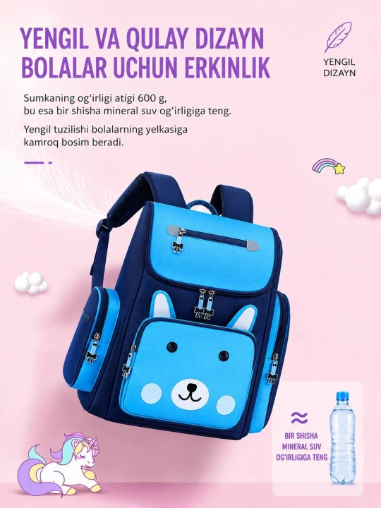 1-7 sinflar uchun o‘g‘il va qiz bolalar uchun premium maktab ryukzagi