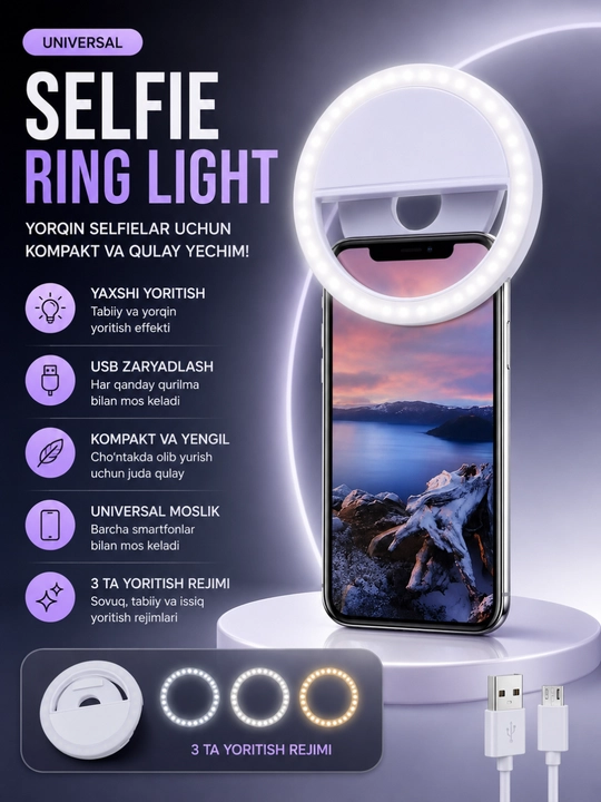 Telefon uchun qisqichli, aylana, yurak va boshqa shakldagi mini selfi chirog‘i - 