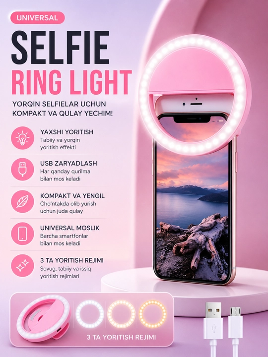 Telefon uchun qisqichli, aylana, yurak va boshqa shakldagi mini selfi chirog‘i - 
