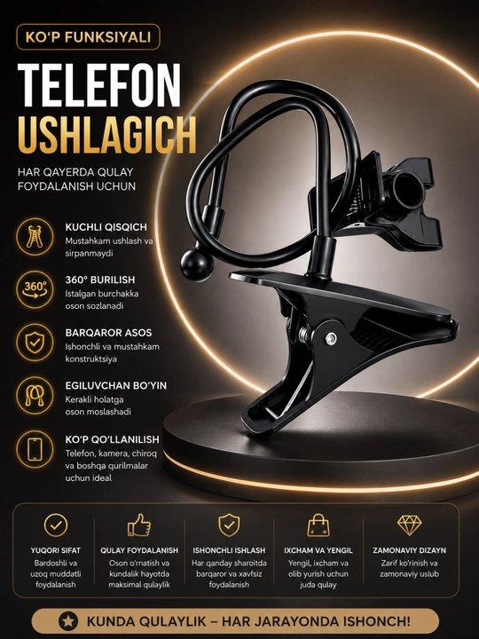 360° fleksibel telefon ushlagich qisqichli smartfon stendi universal stol uchun - 