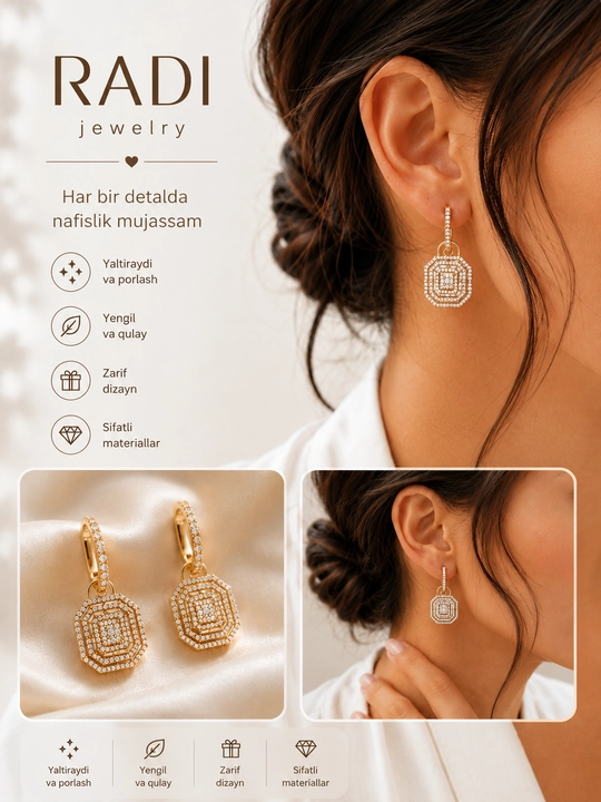 Radi Jewelry ayollar uchun premium zirkon toshli zirak (sirg’a) - 