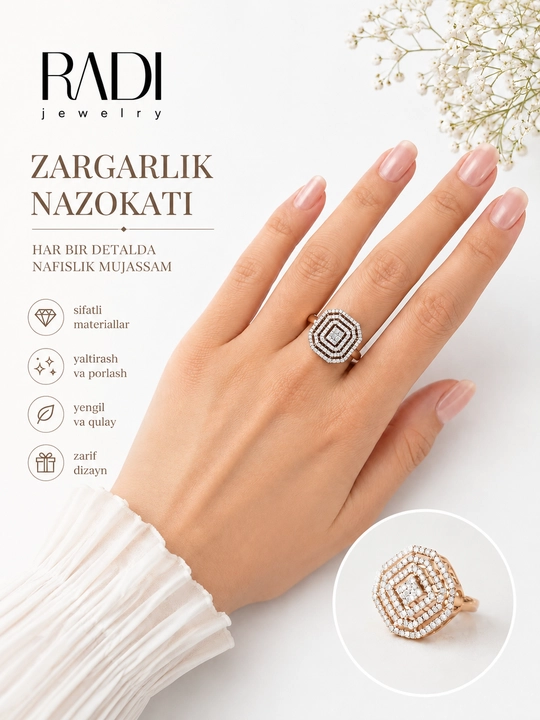 Ayollar uchun yuqori sifatli sirkonli uzuk (Radi Jewelry) - 