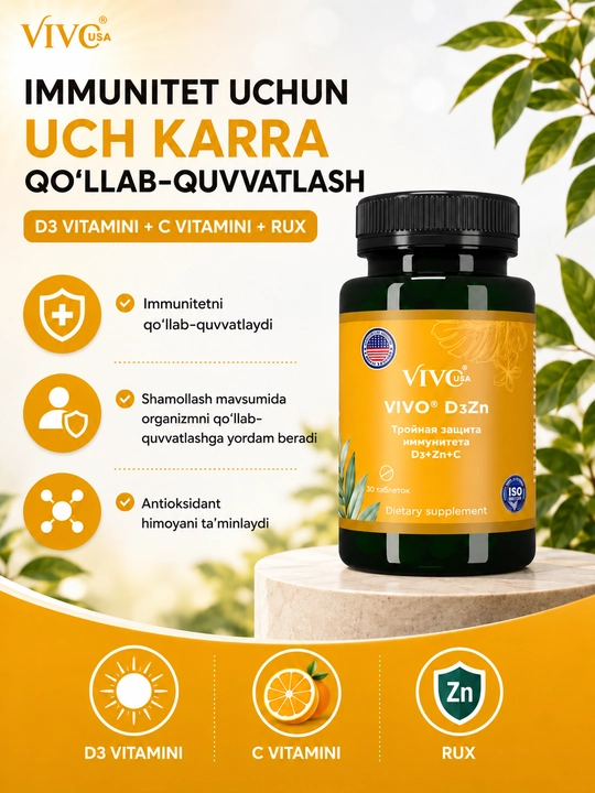 VIVO D3Zn Vitamin-mineral kompleks Vitamin D, rux va vitamin C
