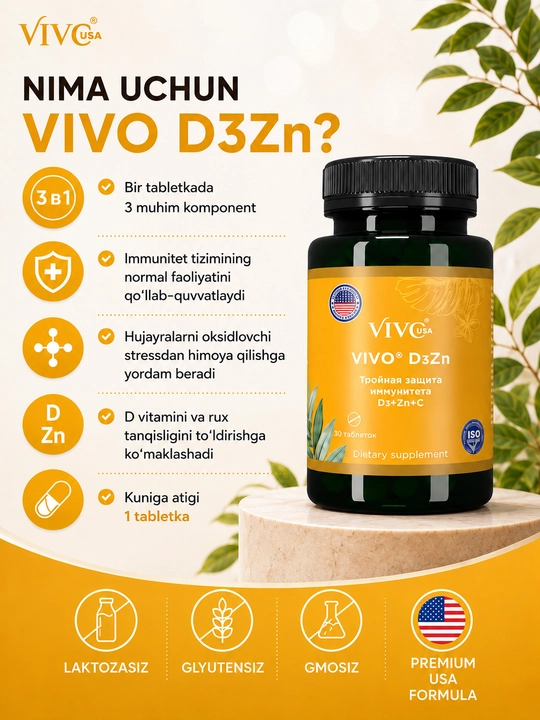 VIVO D3Zn Vitamin-mineral kompleks Vitamin D, rux va vitamin C