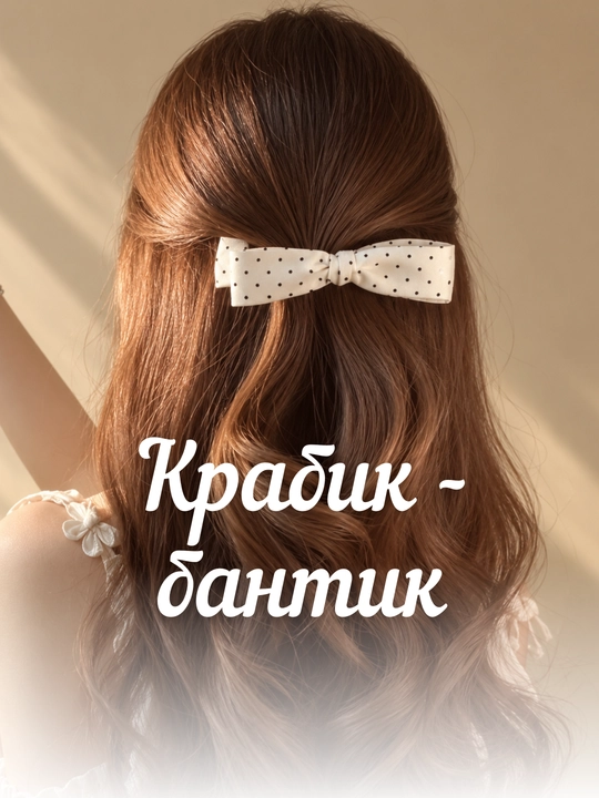 Набор бантиков крабиков-заколок в горошек в белом и темно синем цвете, 10 см - 