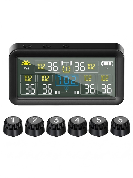Солнечная система tpms для прицепа,6 датчиков до 9.9bar/144 psi,большой 4" экран,2500 мач