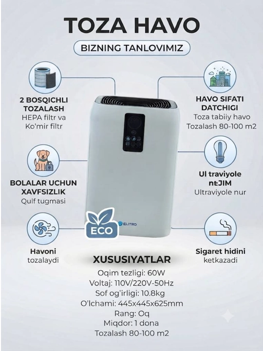 ELITRO JH-1702 «ЧИСТЫЙ ВОЗДУХ В ВАШЕМ ДОМЕ» и блок «ДЛЯ ДОМА И ОФИСА» под ним