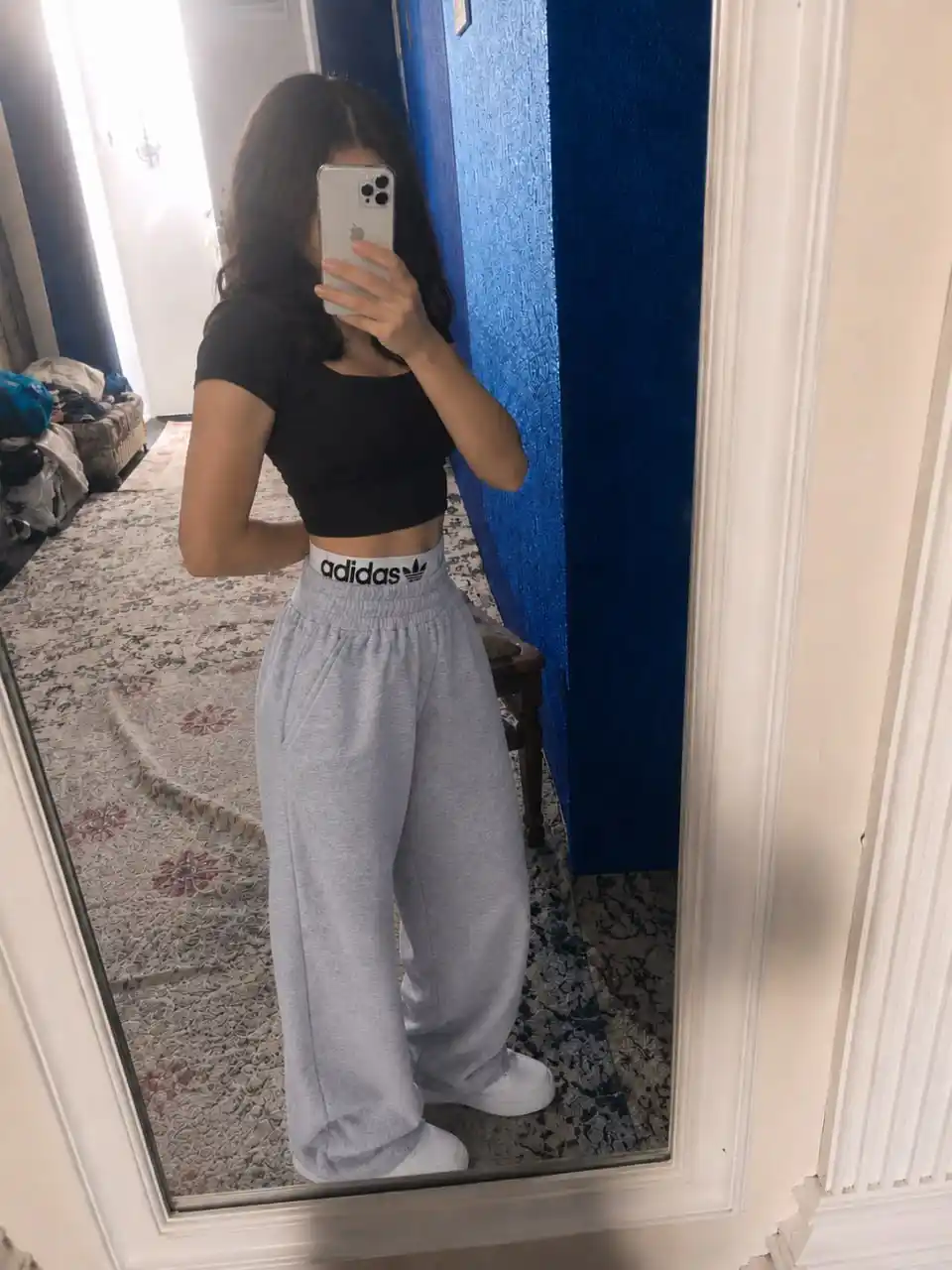 Ayollar uchun keng sport shimlari, Oversize palazzo shim, rezinkali, paxtali