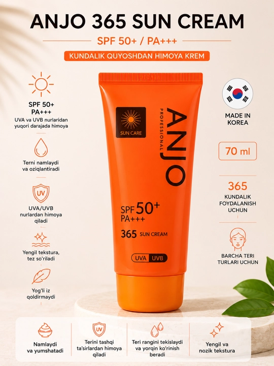 ANJO 365 Sun Cream SPF50+ PA+++ quyoshdan himoya kremi, 70 ml - 