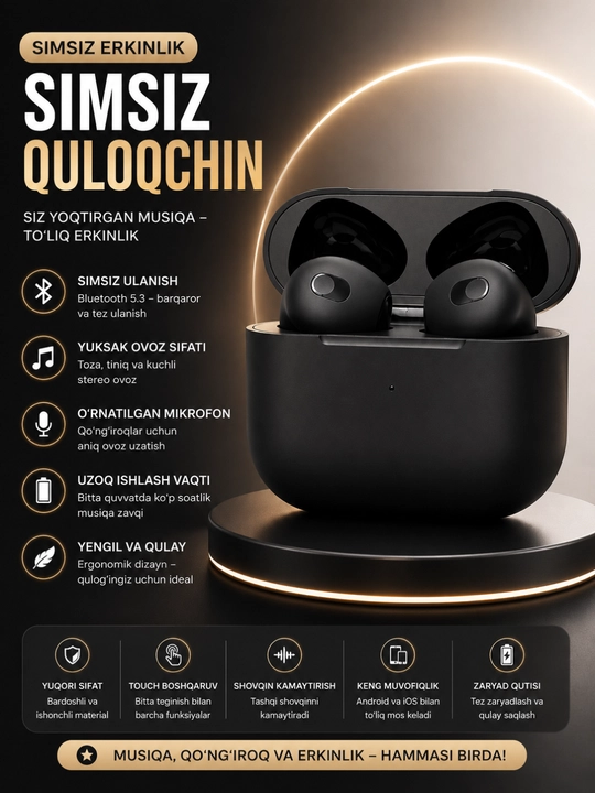 Sensorli boshqaruv va HD mikrofonga ega 5.3 simsiz Bluetooth quloqchinlar - 