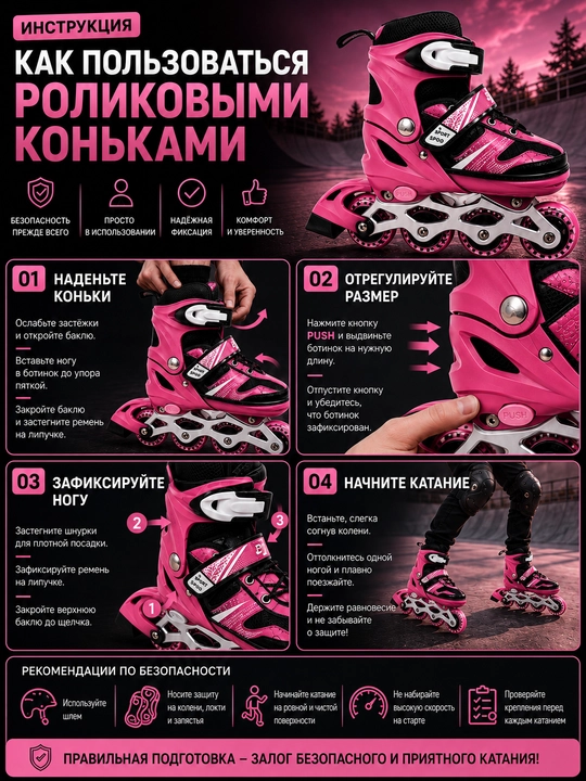 Роликовые коньки, ролики детские, с защитой, комплект роликов, раздвижные