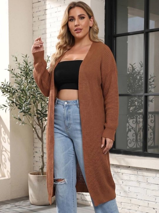 Ayollar uchun uzun to‘qima kardigan, oldi ochiq, tugmasiz — ELLY FASHION
