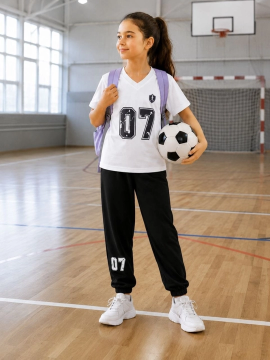 Qizlar sport kiymi, qizlar futbolka va shim, paxtali sport kiymi, 7-14 yosh qizlar kiyimi