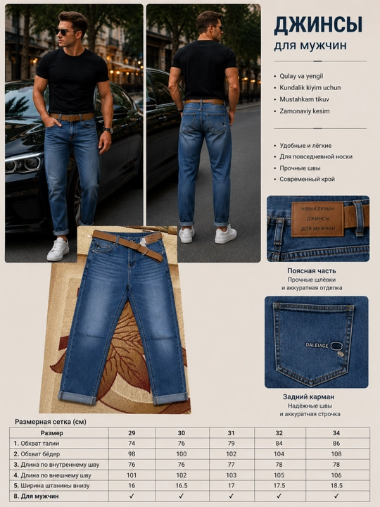 Erkaklar jinsi shim to'g'ri kesim kundalik ko'k denim zamonaviy qulay shim