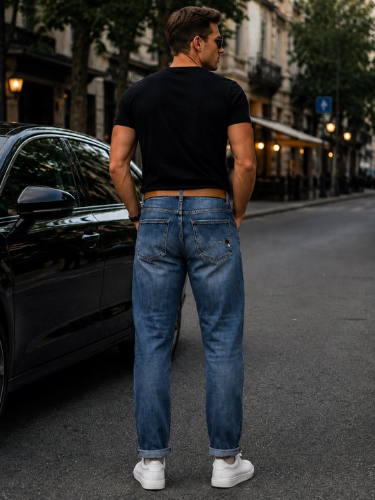 Erkaklar jinsi shim to'g'ri kesim kundalik ko'k denim zamonaviy qulay shim