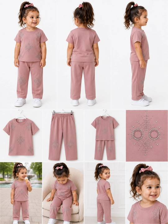 1,5 - 4 yoshgacha bo‘lgan qizlar uchun pijama, to‘plam: futbolka va keng palatsso shimi - 