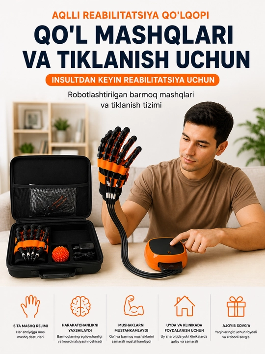 Insultdan keyin qo‘l harakatini tiklash uchun robot reabilitatsiya perchatkasi