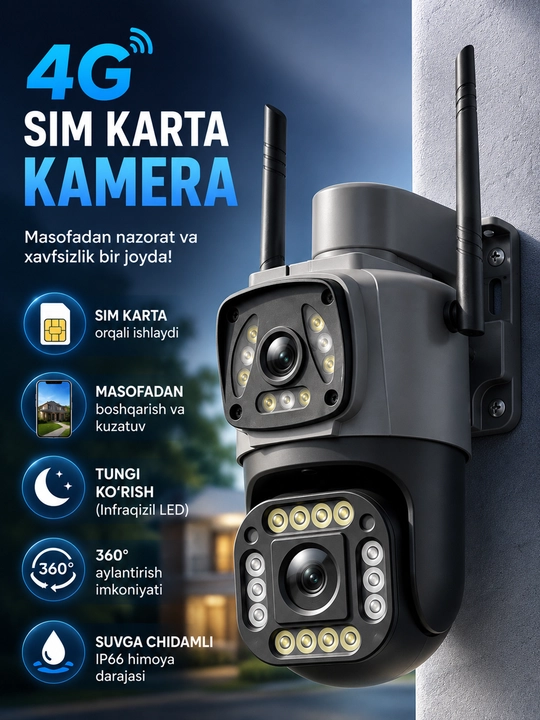 4G Sim Kartali Kamera, PTZ 4G Camera, 4G Videokuzatuv Kamerasi, V380 Pro - 