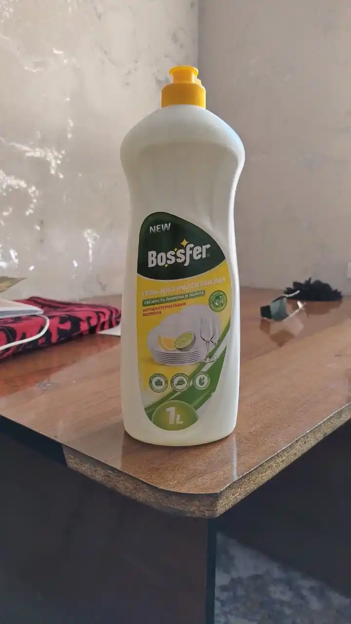 Гель для мытья посуды Bossfer, 1 л, лимон и лайм, антибактериал, средство для мытья посуды