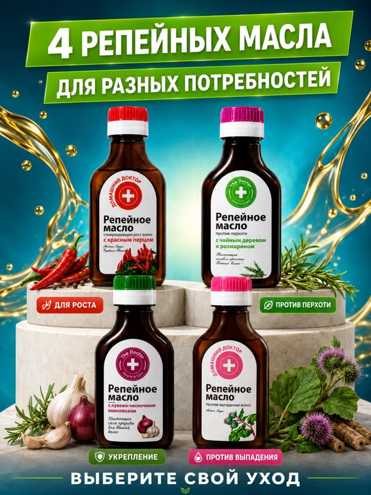 Domashniy Doktor soch parvarishi uchun repey yog‘i, 100 ml