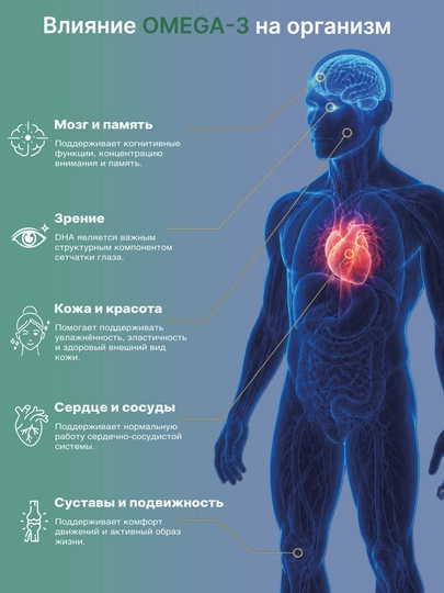 Omega 3 DHA 400 EPA 100 — высокая концентрация DHA для мозга, зрения и сердца