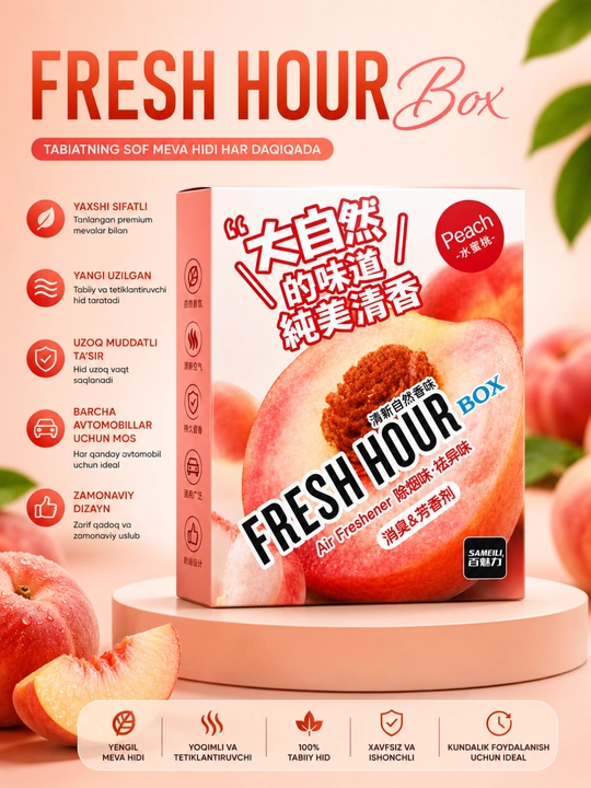 Fresh Hour Box Освежитель воздуха с ароматом персика для автомобиля, дома и офиса - 