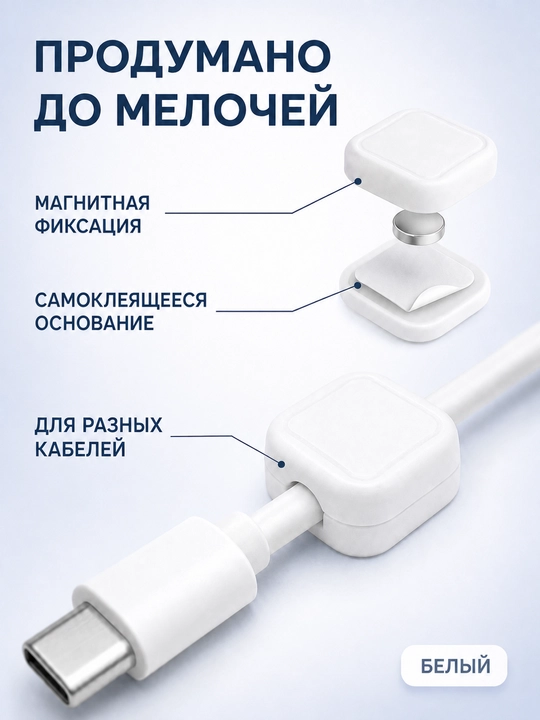 Магнитный держатель для кабеля, настольный органайзер и фиксатор провода, 5 шт