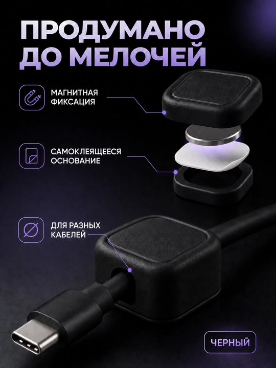 Магнитный держатель для кабеля, настольный органайзер и фиксатор провода, 5 шт