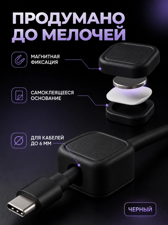 Магнитный держатель для кабеля, настольный органайзер и фиксатор провода, 5 шт