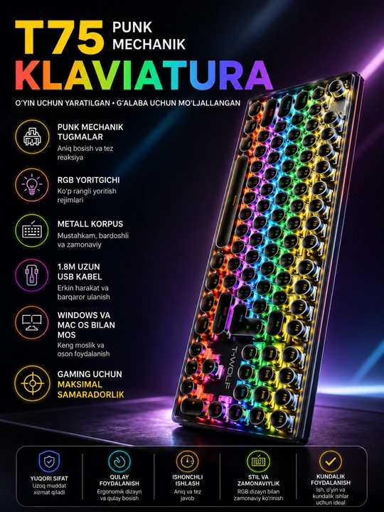 Klaviatura va Sichqoncha Simsiz va Simli Mexanik RGB Kompyuter va Noutbuk uchun - 