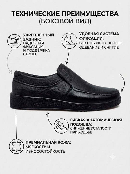 SALAMANDER erkaklar uchun charm tufli, qora, anatomik taglik, 40–46