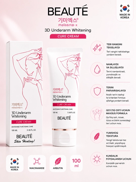 BEAUTÉ 3D Underarm Whitening Cure Cream koreys oqartiruvchi tana kremi, 100 ml - 
