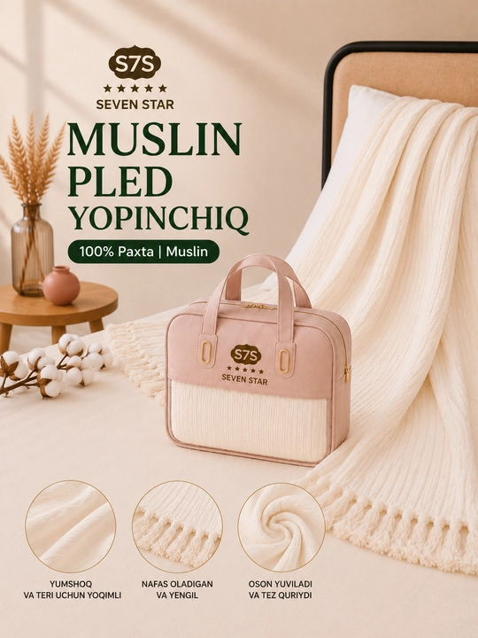 Muslin pled Seven Star, 100% paxta muslin, 240x260 sm