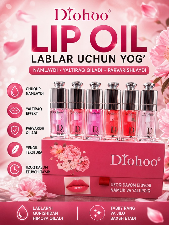 D'rohoo Lip Oil — увлажняющее масло-блеск для губ с эффектом сияния, тон 01-06 - 