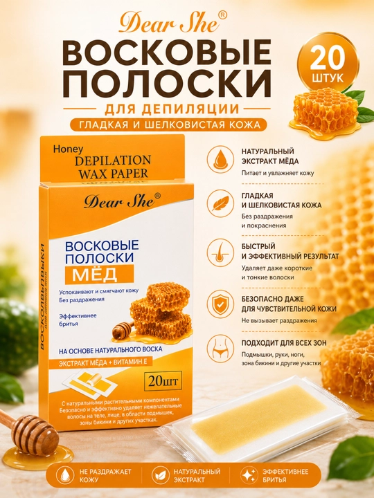Ленты для депиляции, воск, восковые пластинки, шугаринг, 20 штук, комплект - 