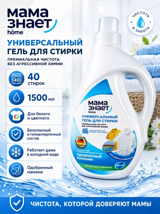 Универсальный гель для стирки Мама знает 1500 мл - 