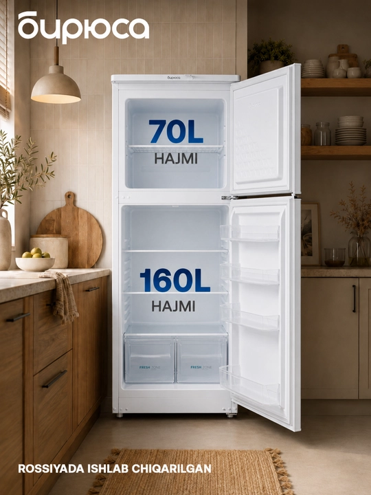 Ikki kamerali sovutgich Biryusa 553, hajmi 230 litr