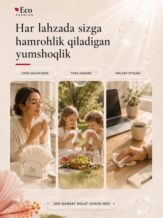 Бумажные салфетки Eco Premium, 4 пачки, 360 листов