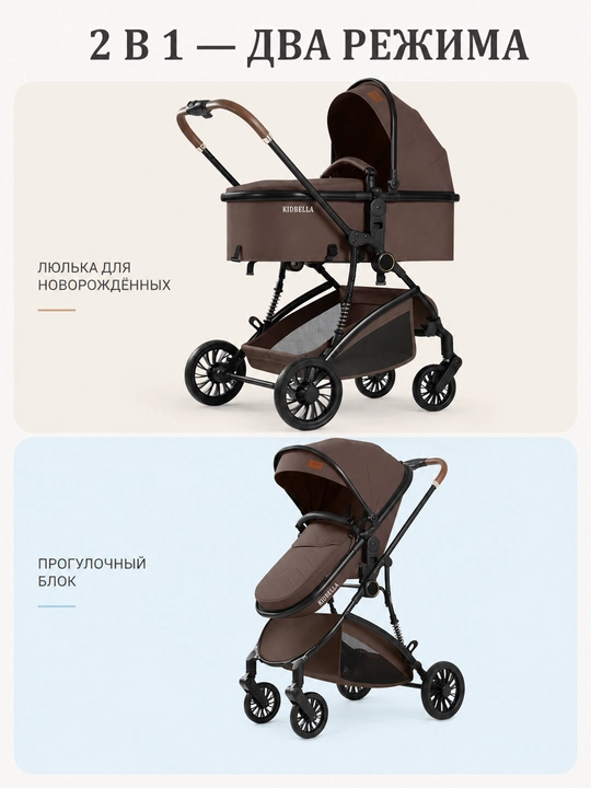 Детская коляска 2 в 1, люлька и прогулочный блок, двусторонняя KIDBELLA KD-307