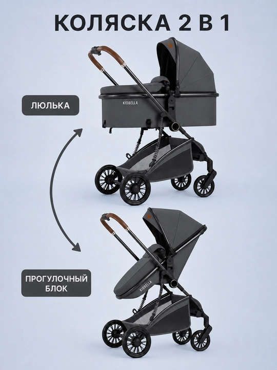 Детская коляска 2 в 1, люлька и прогулочный блок, двусторонняя KIDBELLA KD-307